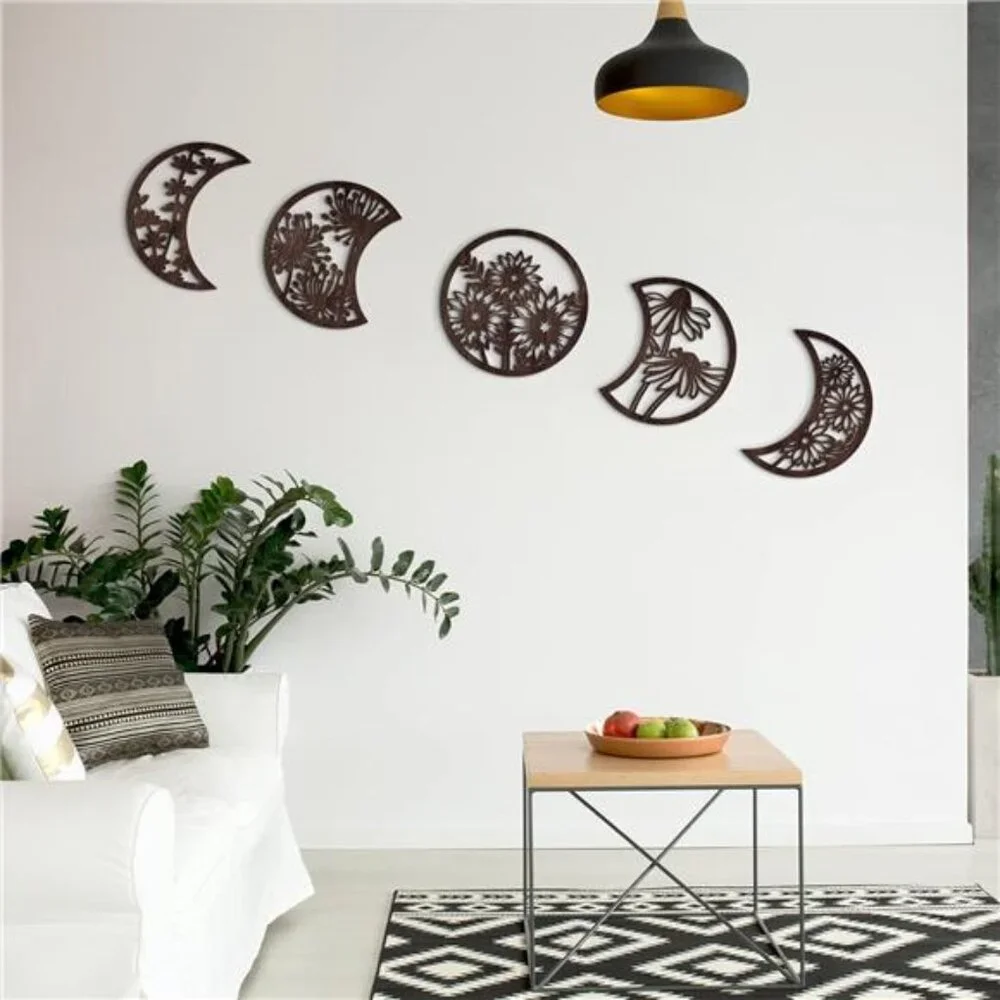 5 Pcs Moon Phase Wall Hanging Decor Art Above Bed 10.6